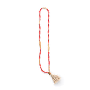 Long tent beads with tassels necklace