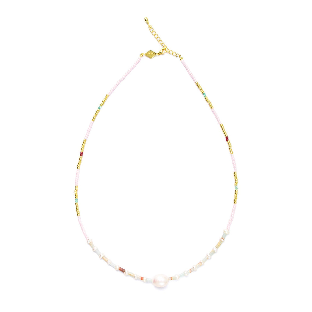 Skyfall Pearl Necklace, Sky Blue Mixed freshwater pearls with glass beads