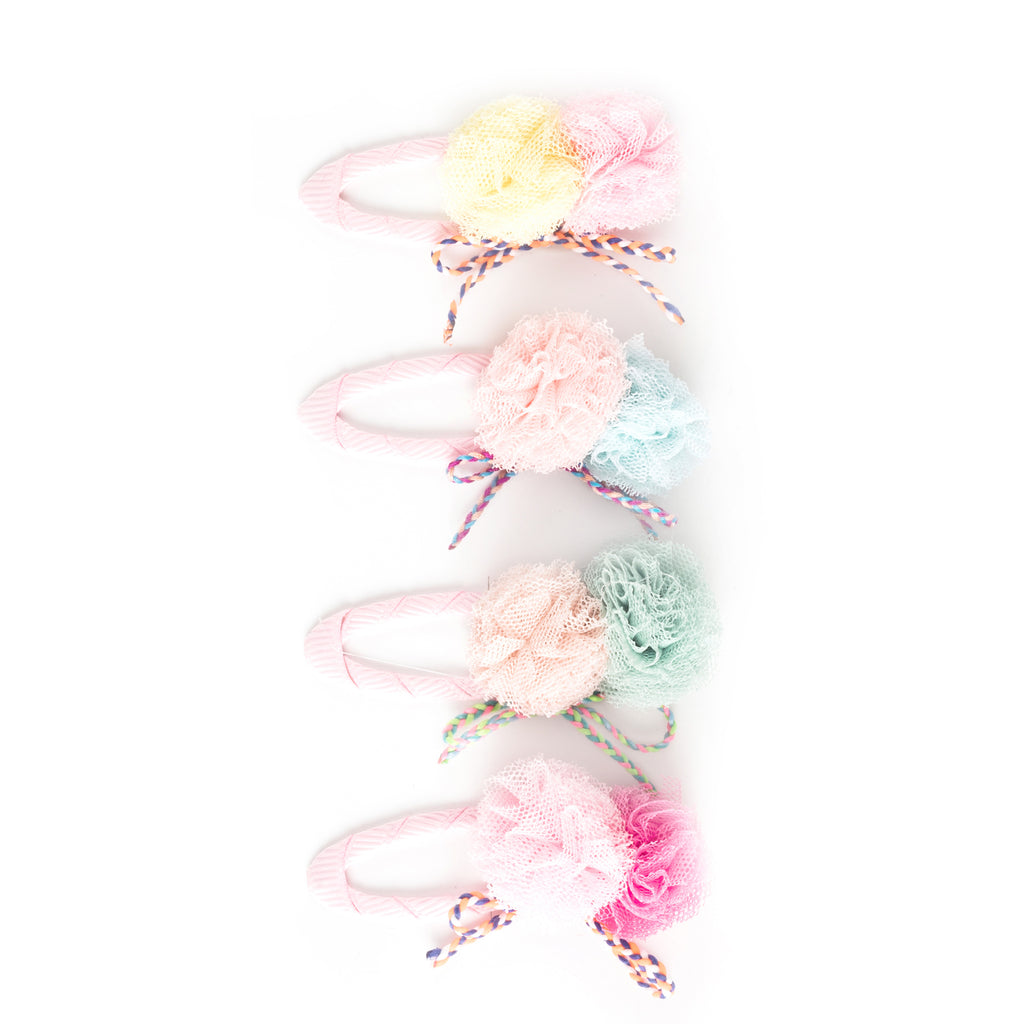Pom Pom with Shoelace single snap hair clip