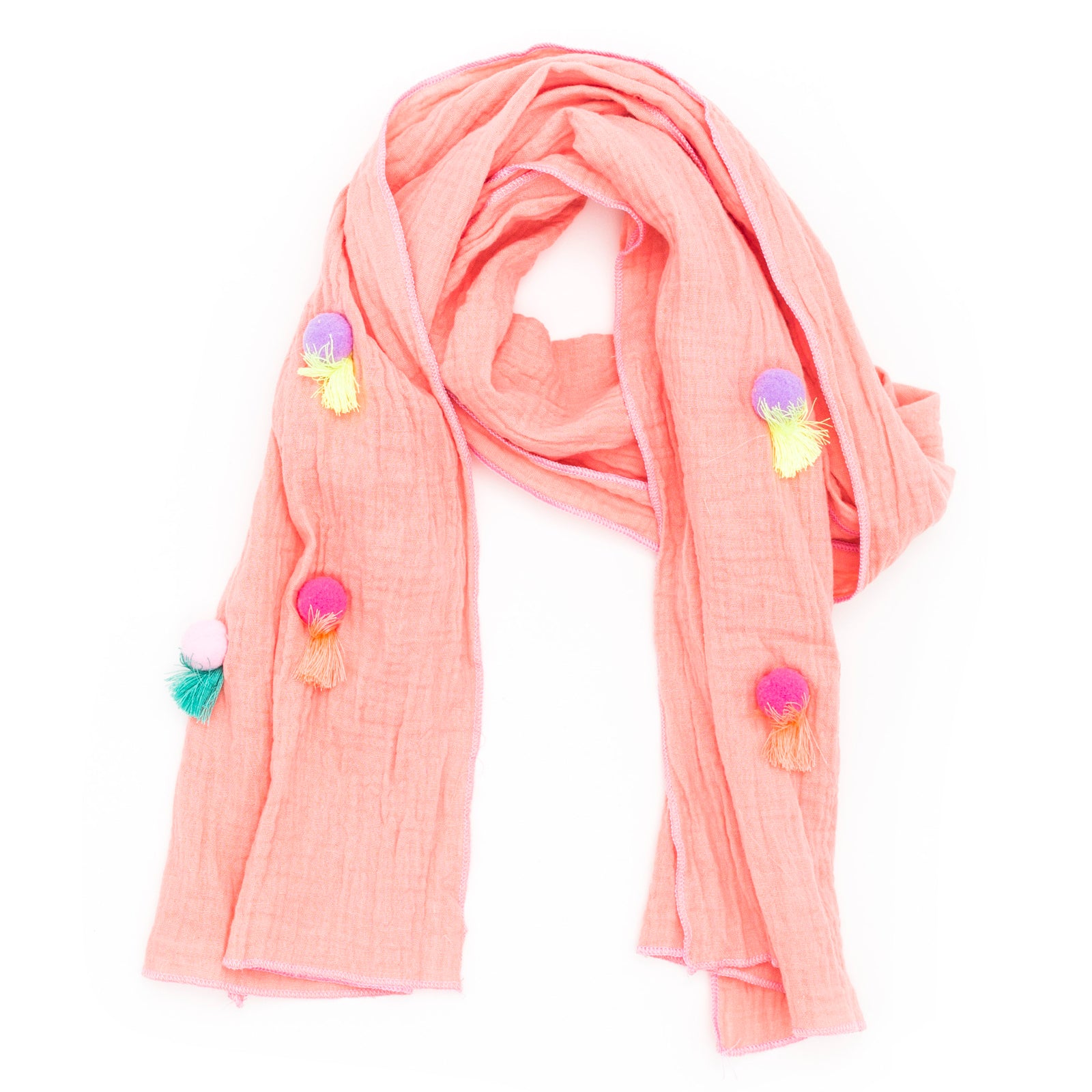 Pom pom with tassels scarf - Peach