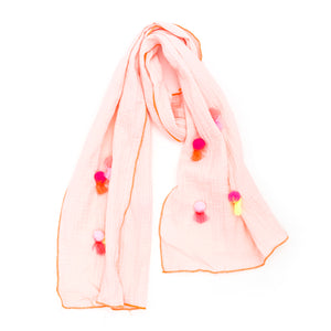 Pom pom with tassels scarf - Pale Pink