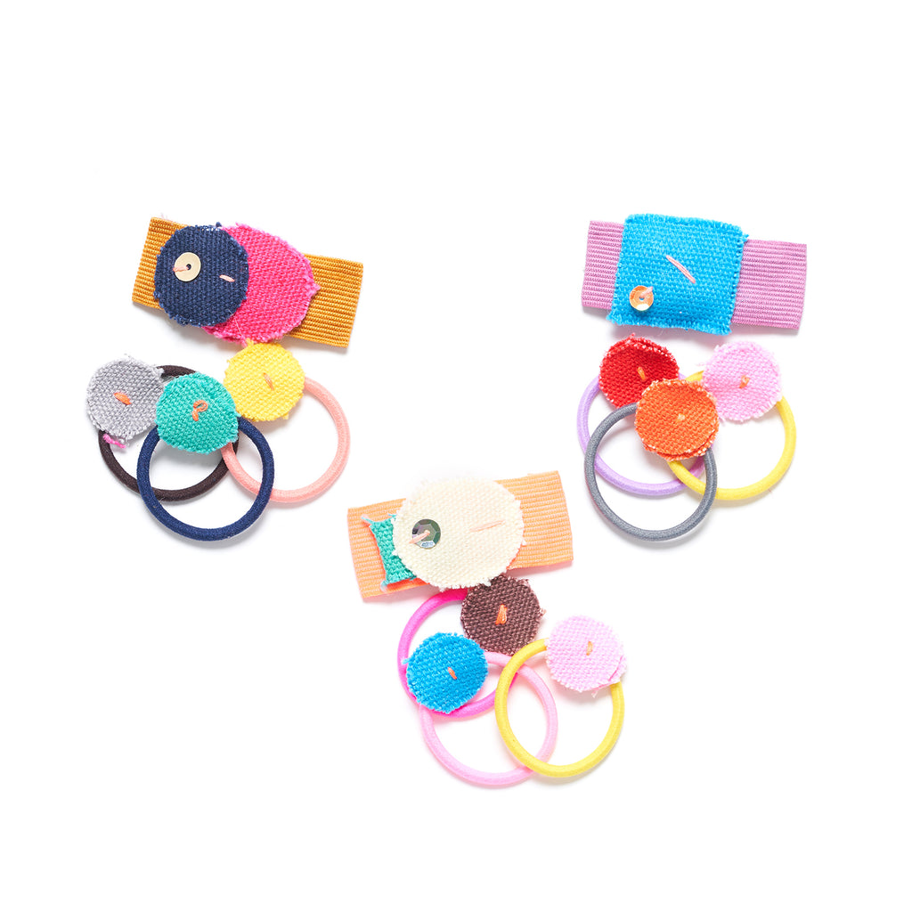 Colorful fabric clip and small hair ties