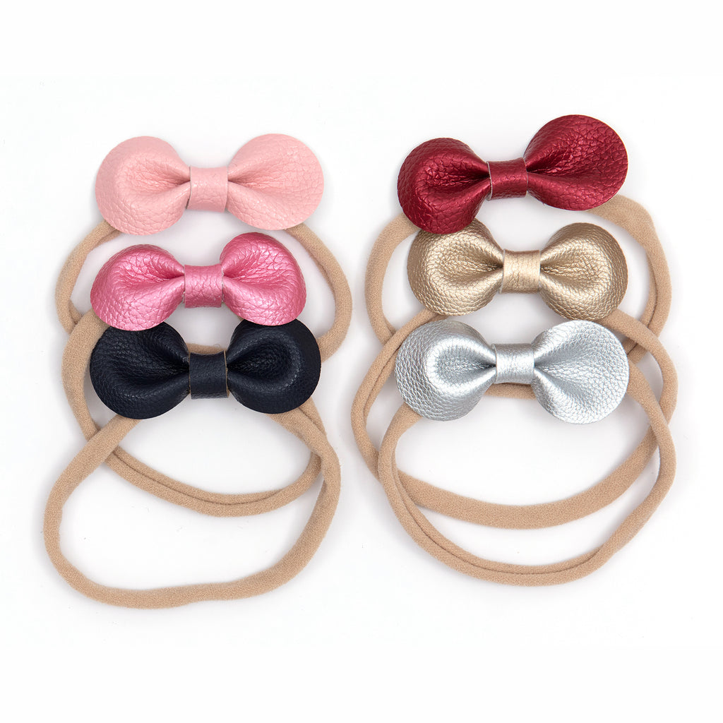 Small PU bow stretch hair tie or alice band - pair