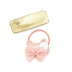 Catty Bow hair tie with very gold hair clip set