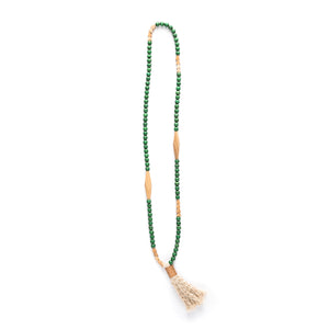 Long tent beads with tassels necklace