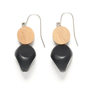 Wood and Pebble drop earring