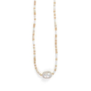 Single Pearl & Glass Bead Long Necklace