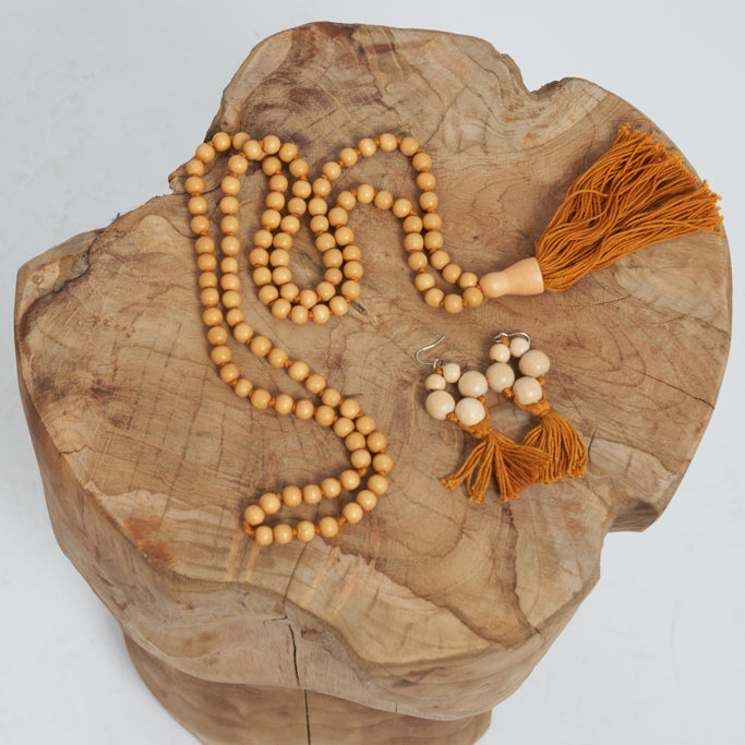 Five blonde bead with tassel drop earring
