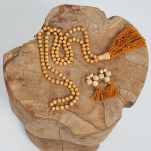 Five blonde bead with tassel drop earring