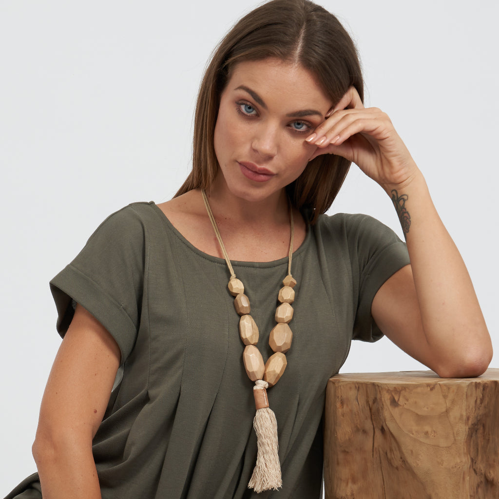 Faceted rocks with tassel necklace